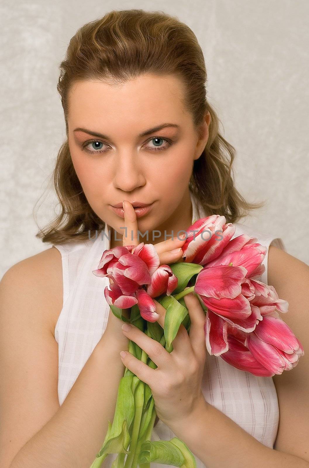 Female portrait with tulips