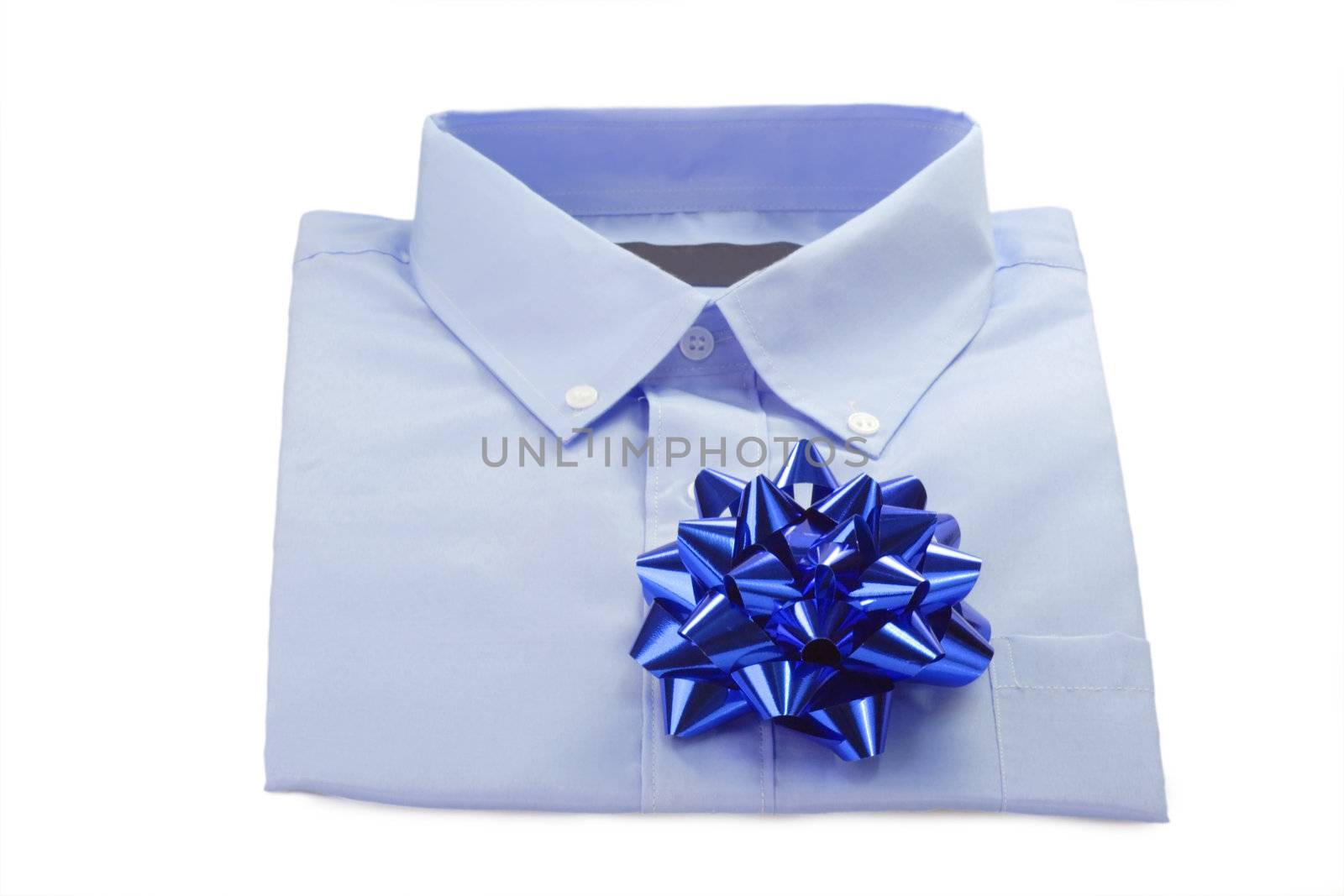 Blue Shirt with a ribbon isolated on white background