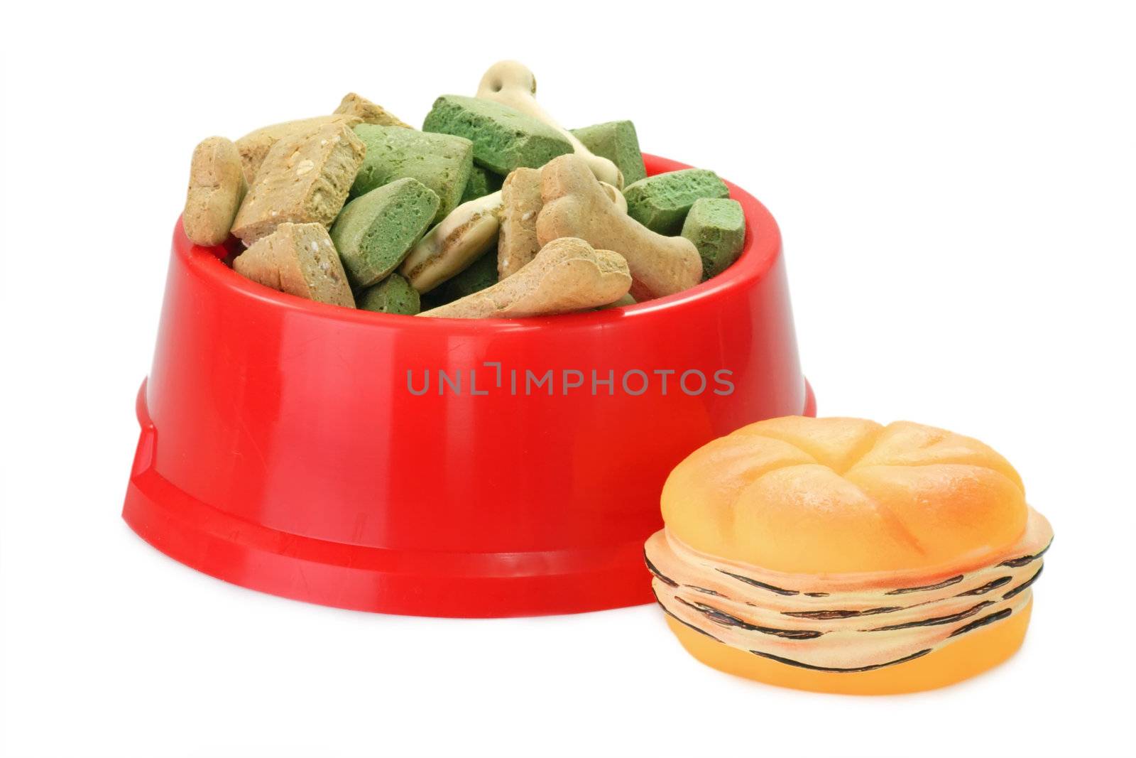 Bowl with dog food isolated on a white background