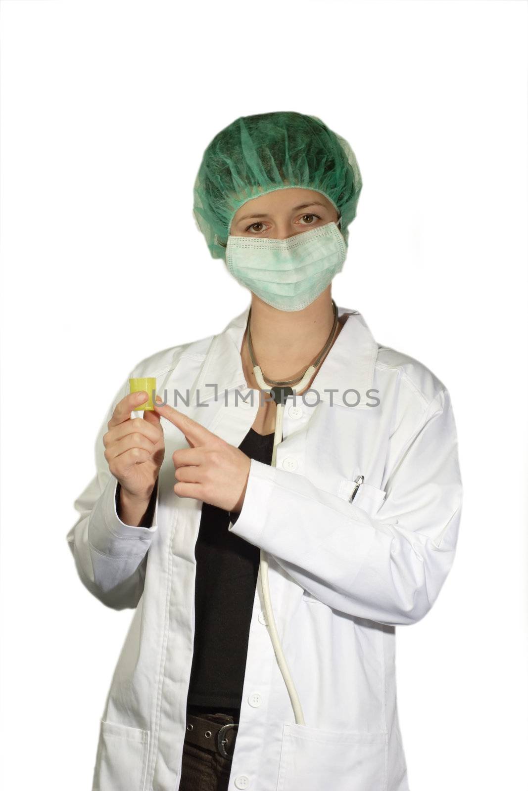 Young attractive female doctor in uniform with stethoscope
