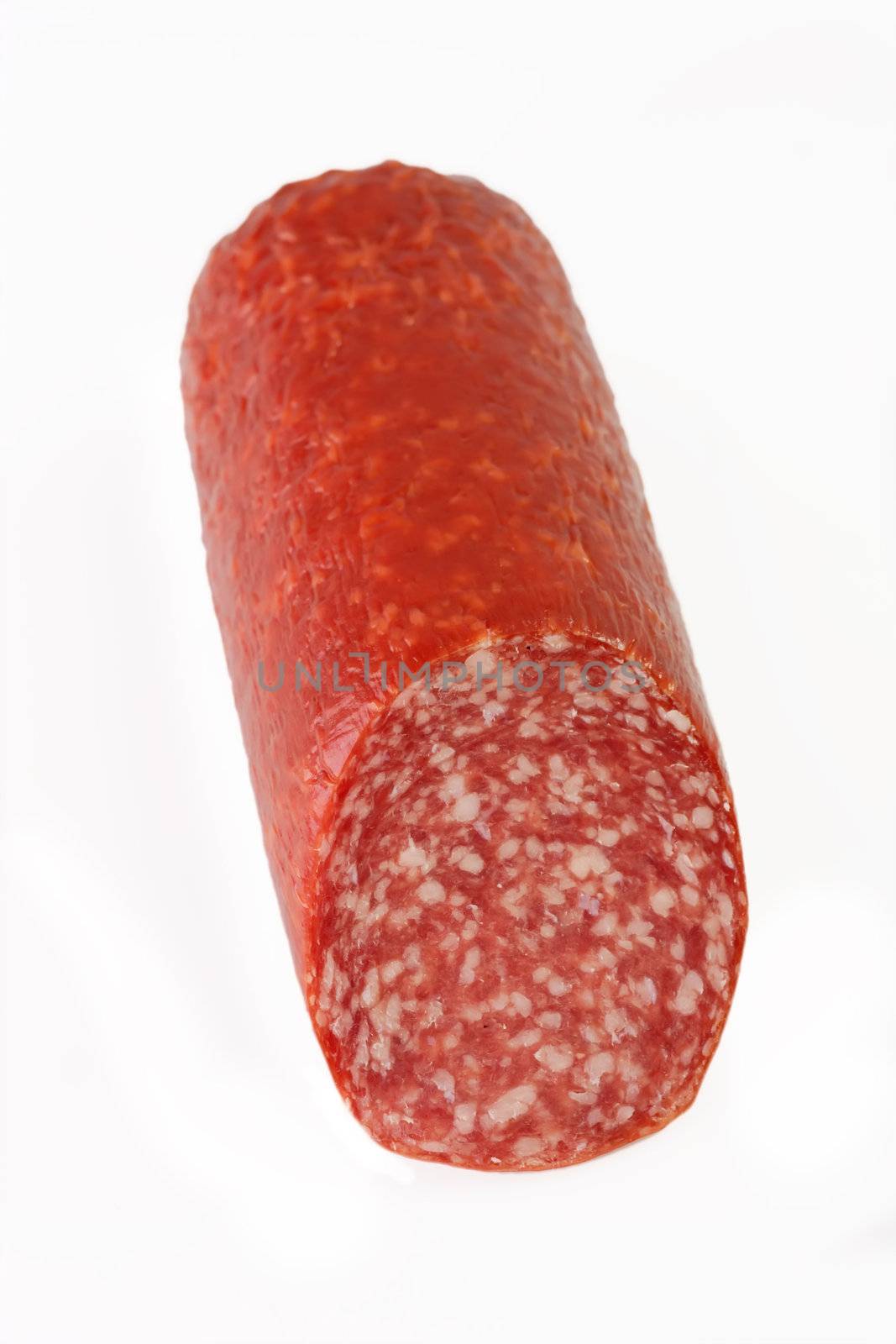 Hard salami isolated on white background
