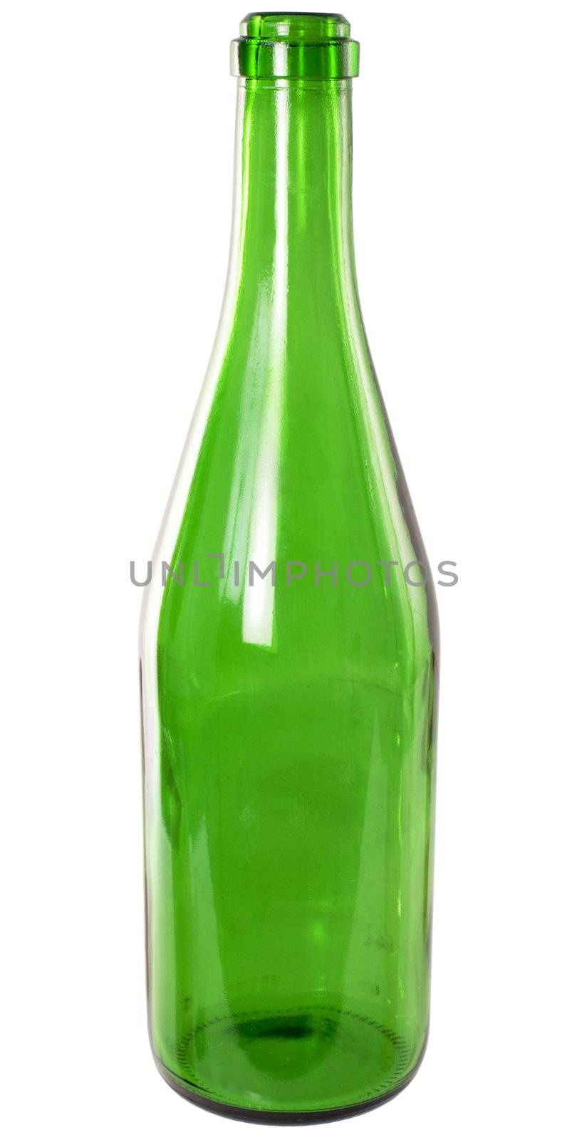 Champagne bottle from green glass on the white background