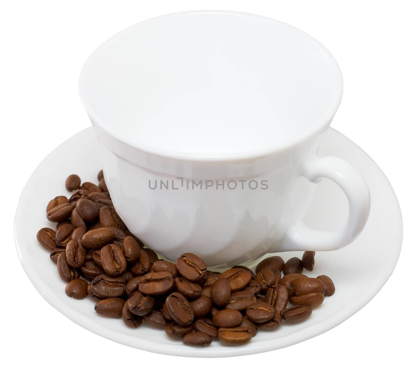 Coffee cup with saucer and coffee grain