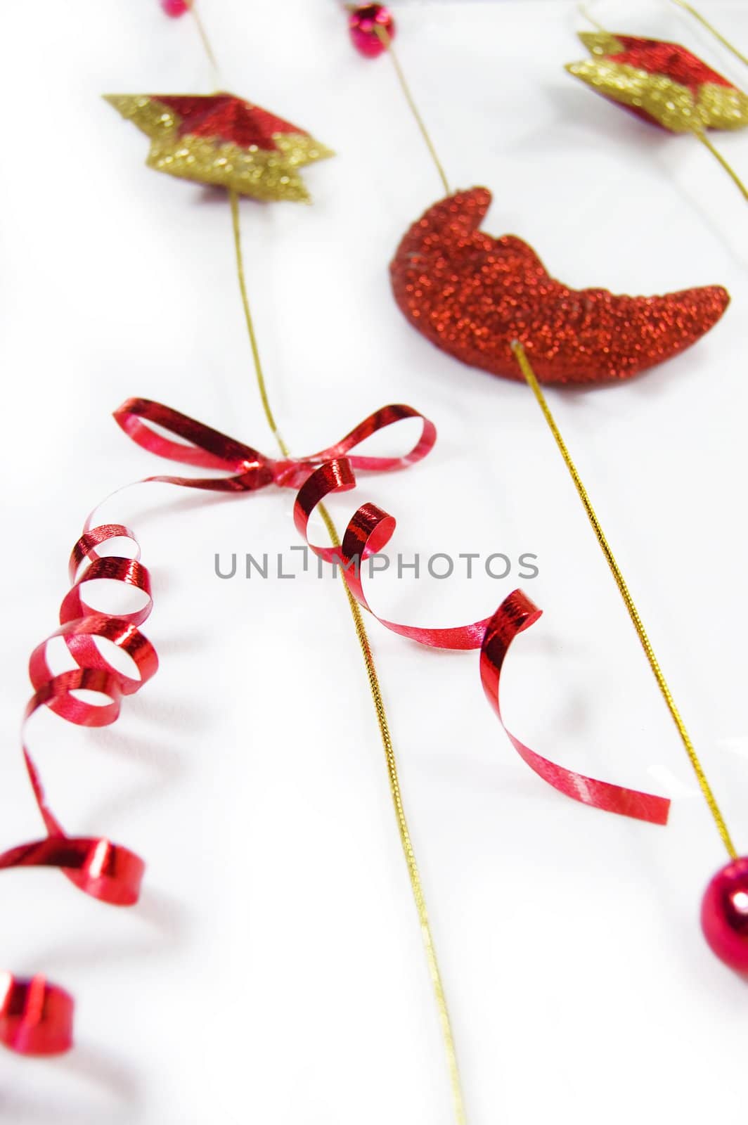 red and golden christmas decoration over white