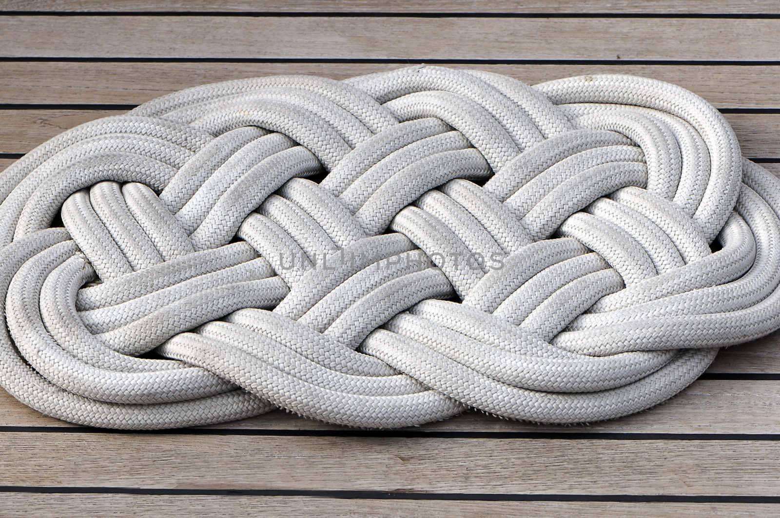 Close-up of a rope mat on a boat