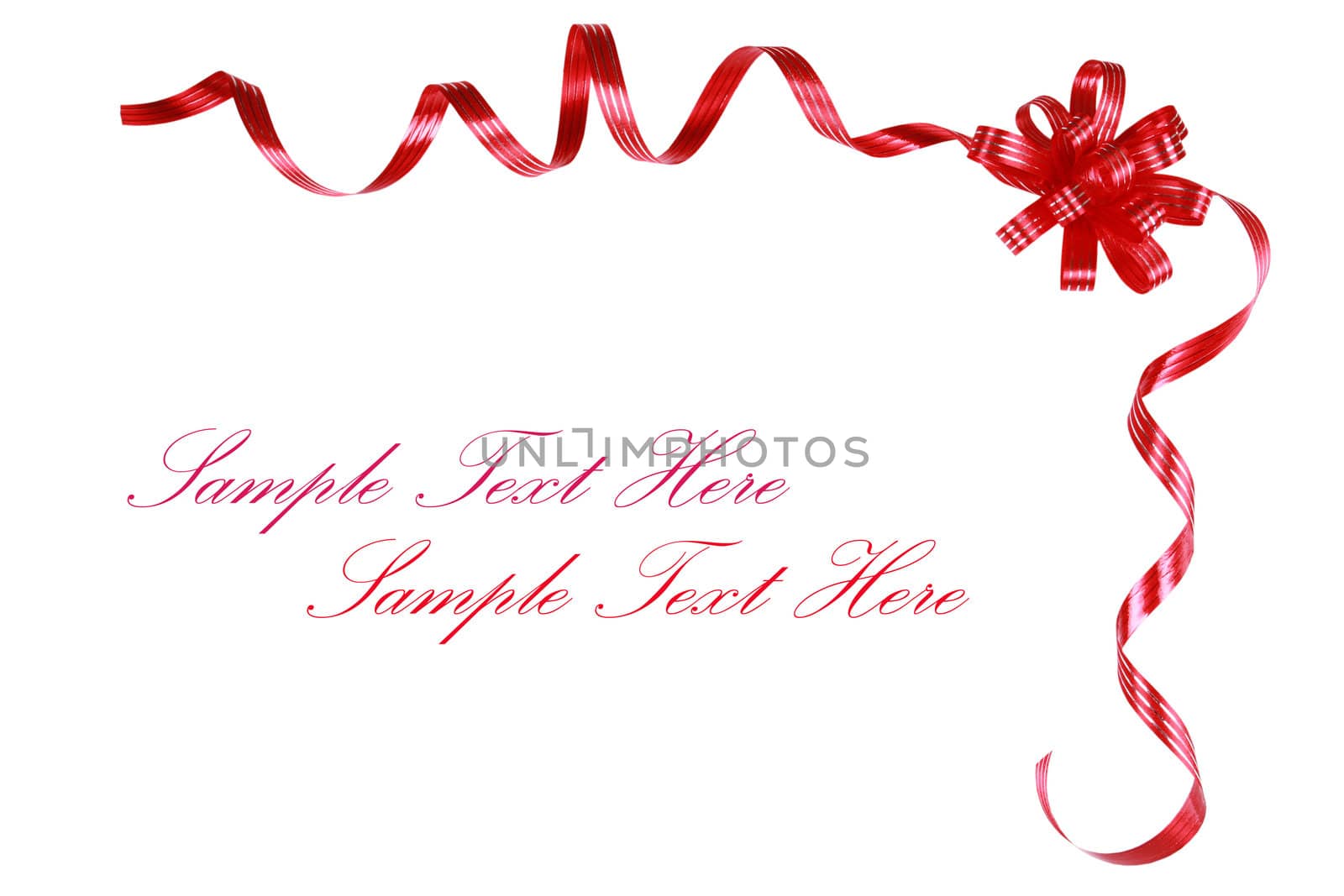 Red bow and ribbons along top corner, isolated and ready for text
