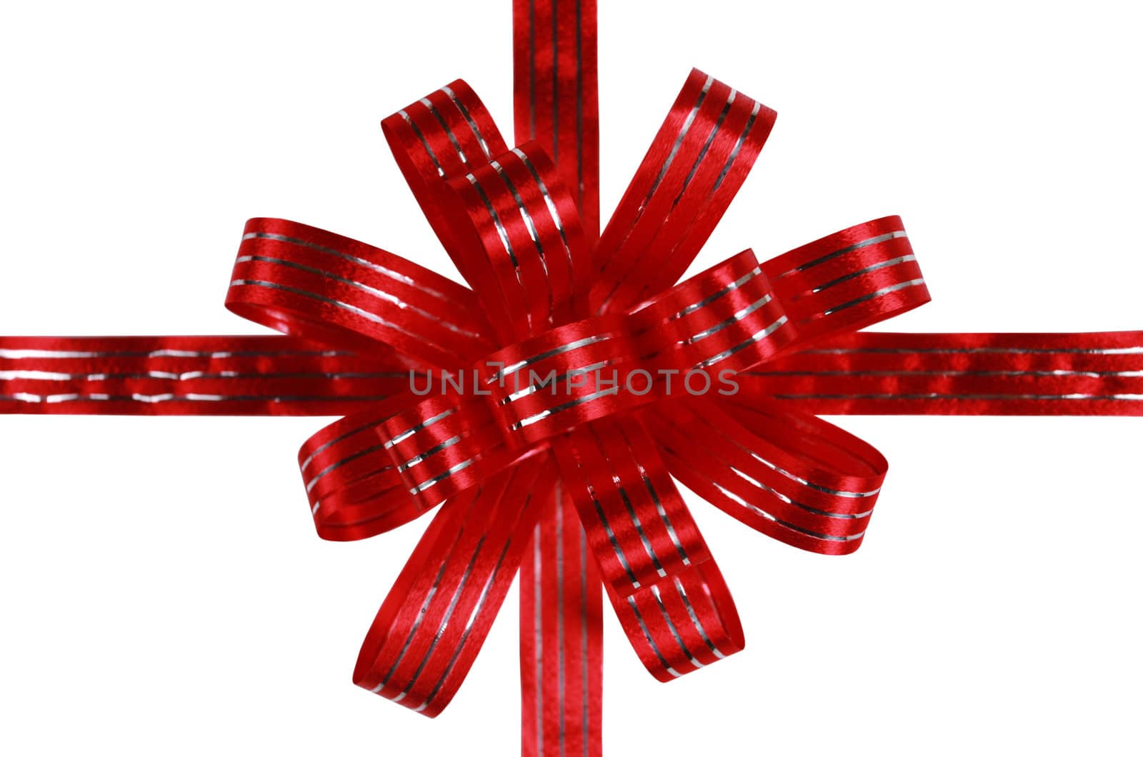 Red bow and ribbons isolated over white, ready to overlay a gift box design