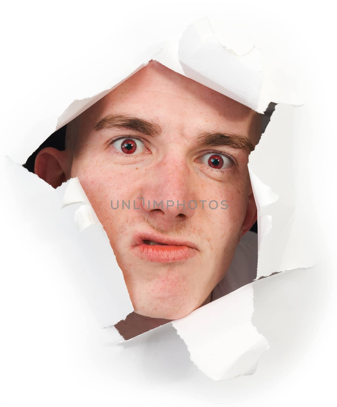 Sinister person was put out from hole in paper