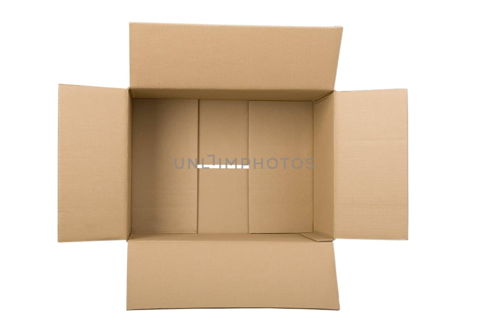 open corrugated cardboard box on white background