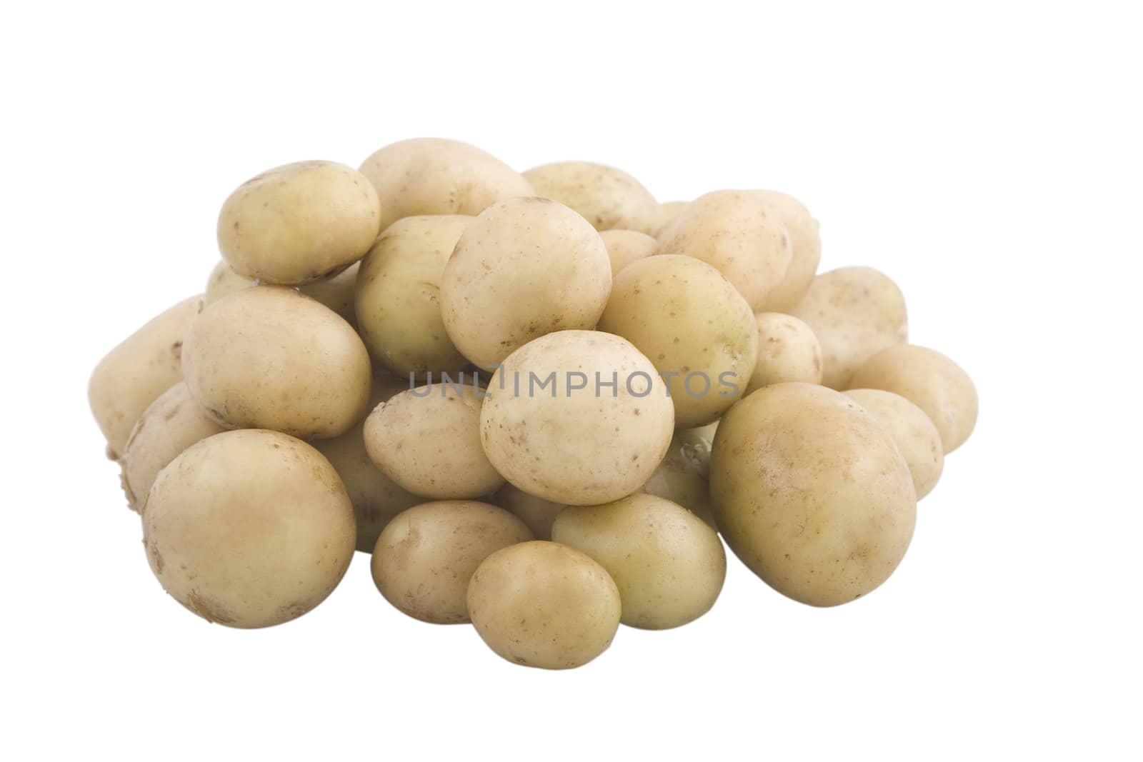 vegetarian food, new potatoes on white background