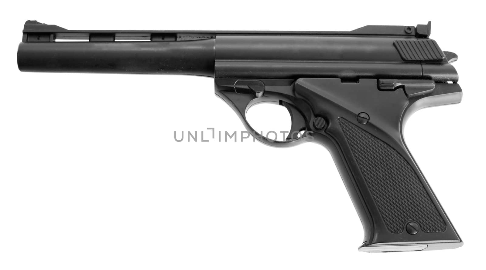 Black toy gun on the white background