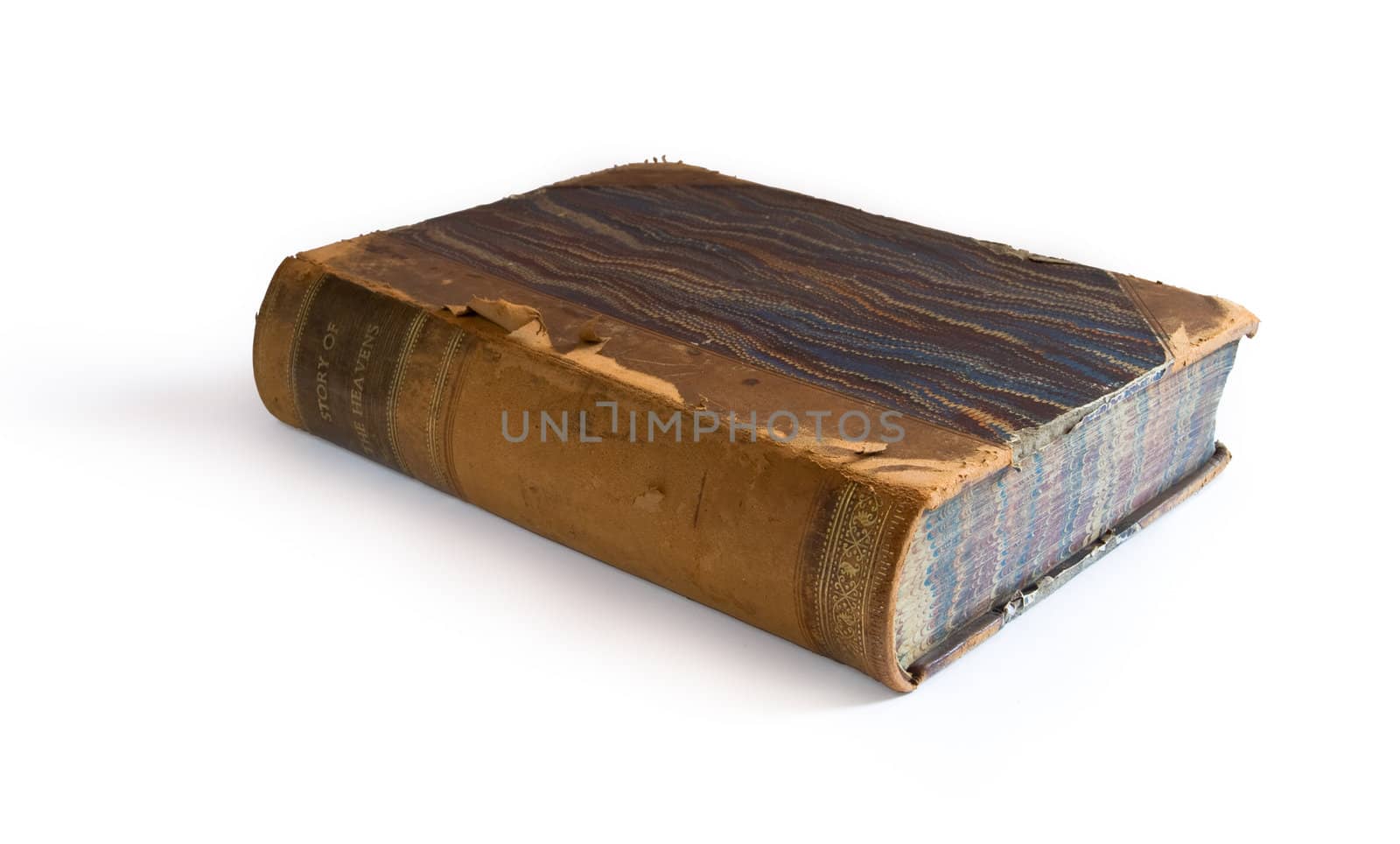 Old book cover isolated on white background. Clipping path included to remove object shadow or replace background.