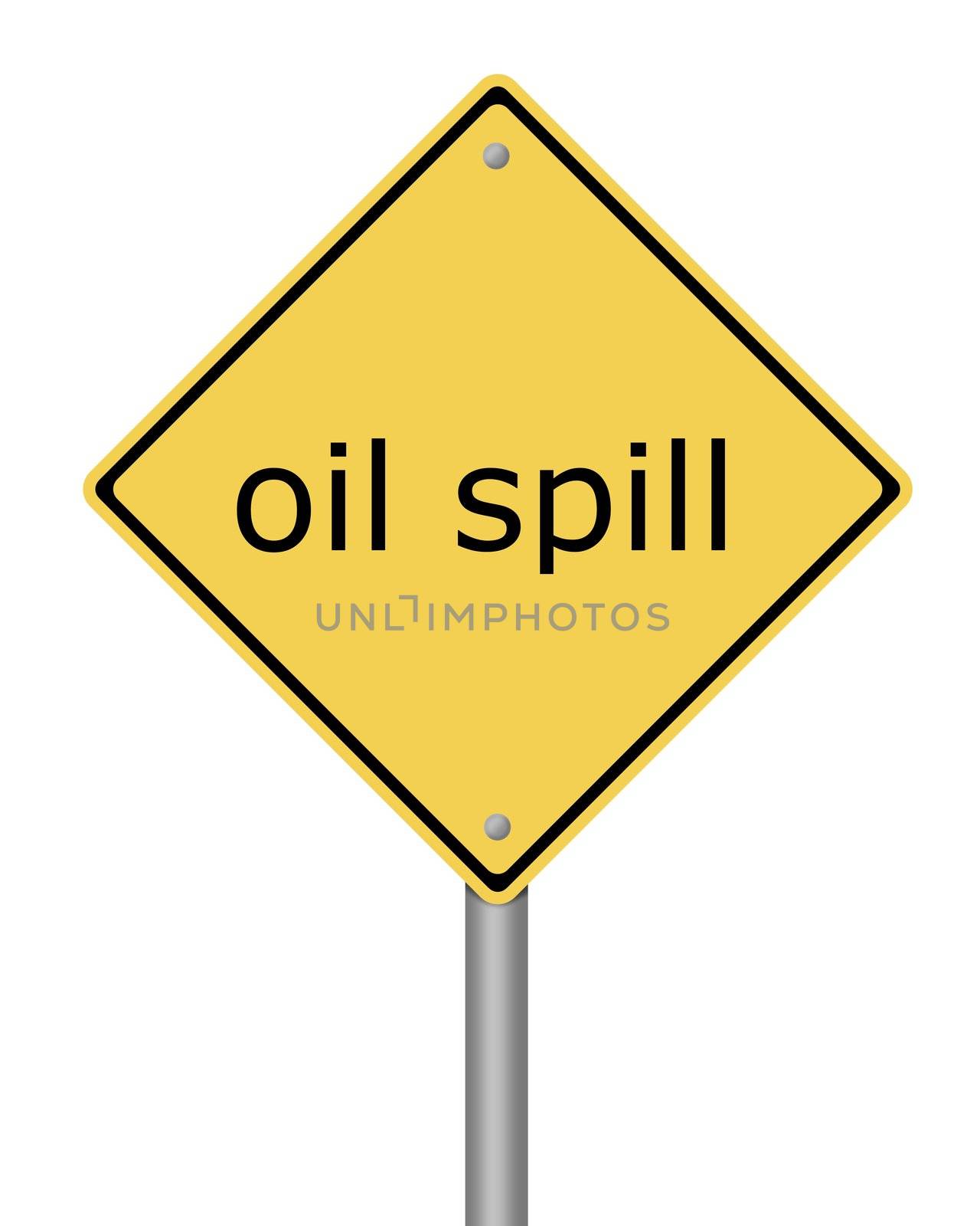 yellow warning sign with the text oil spill