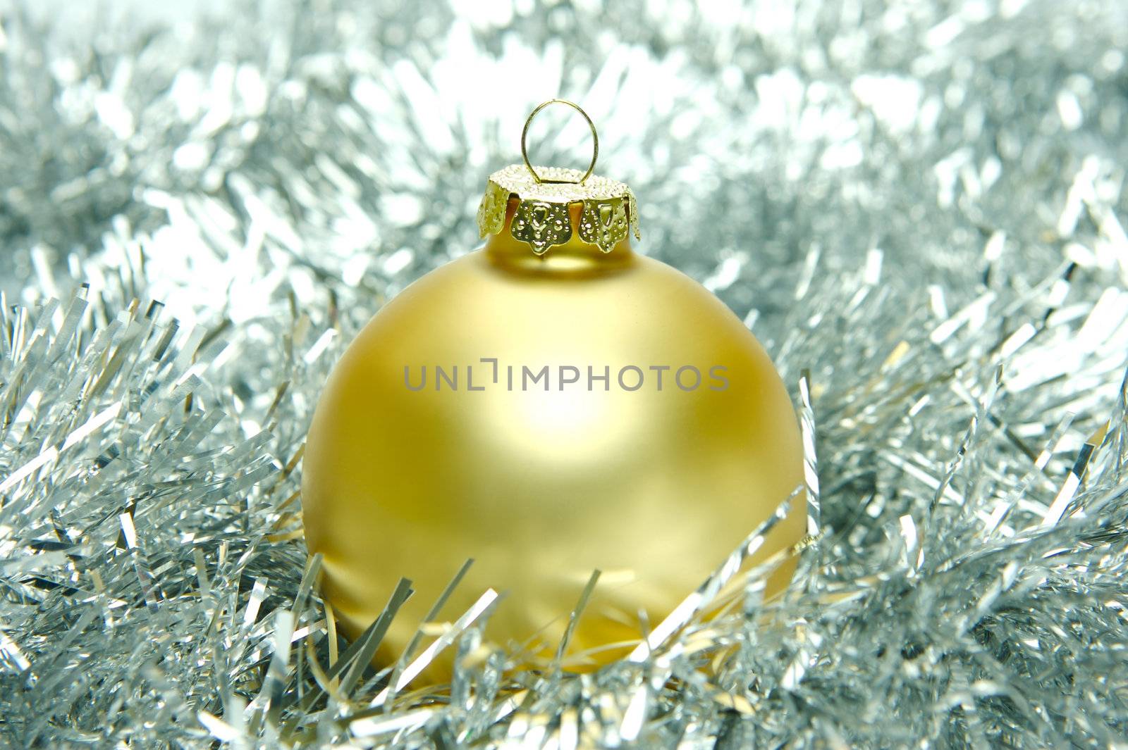 Christmas ornaments isolated on a tinsel