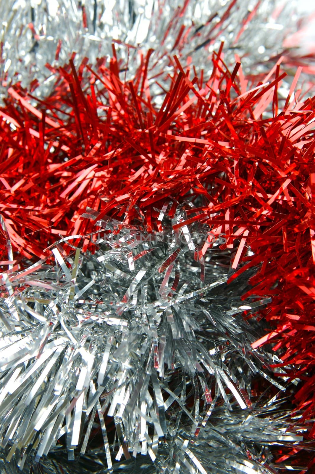 Christmas ornaments isolated on a tinsel