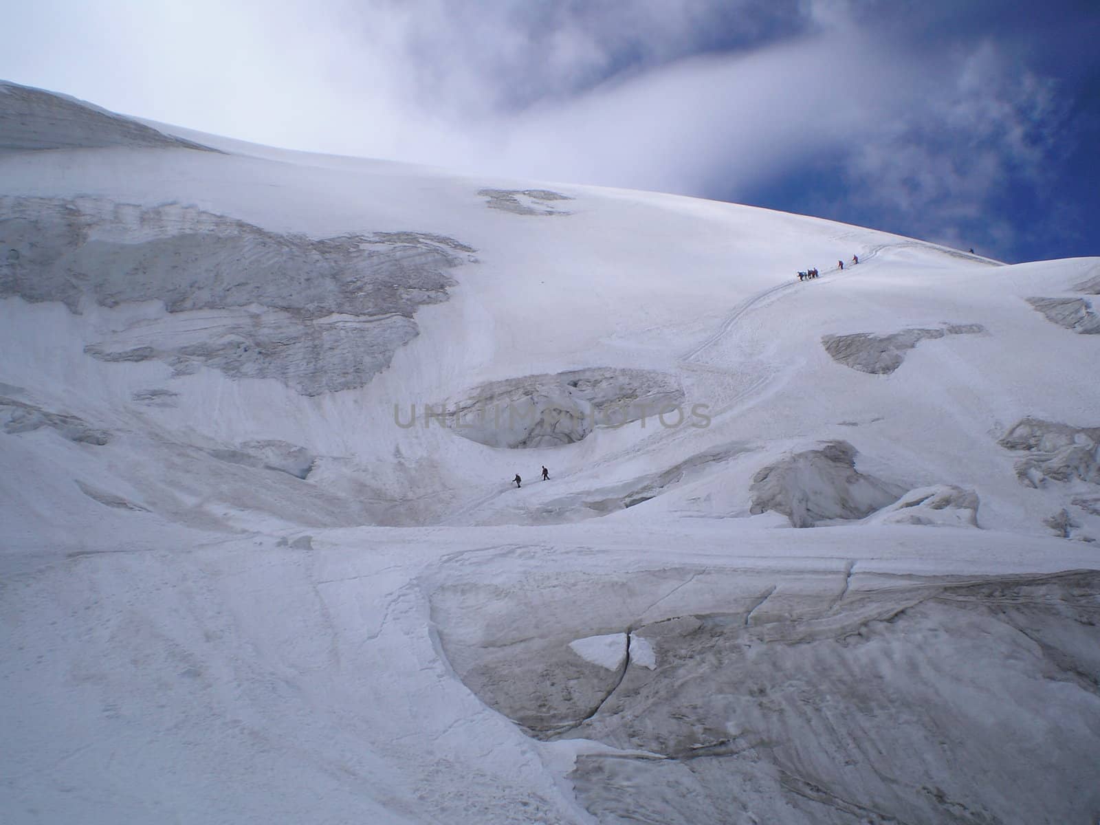 crevasses on trift glacier climbing mount weissmies