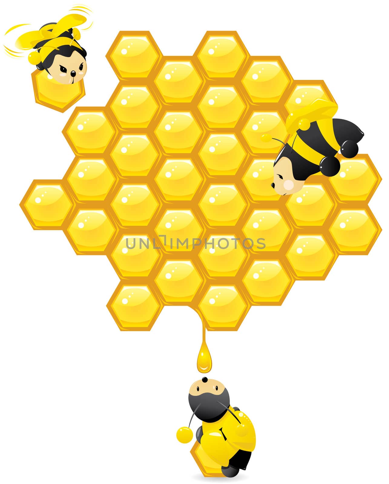 Honeycomb and cute bees -vector contains layers-