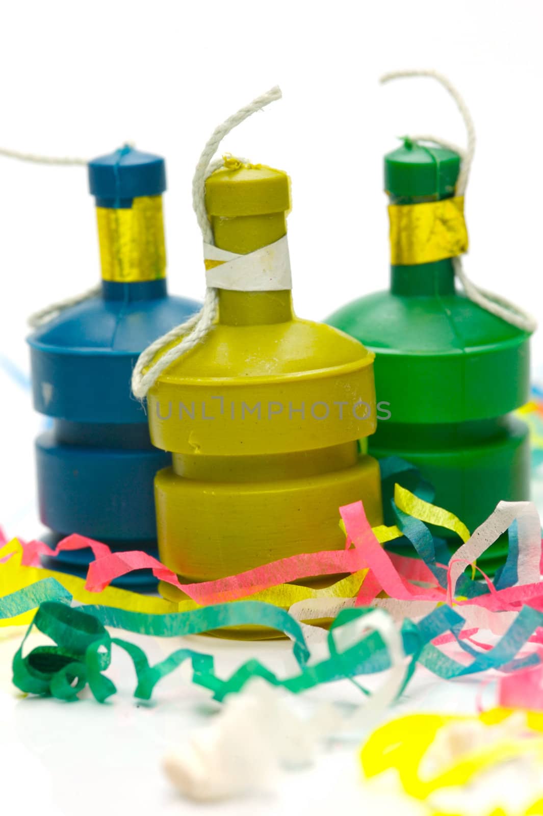 Party poppers isolated against a white background