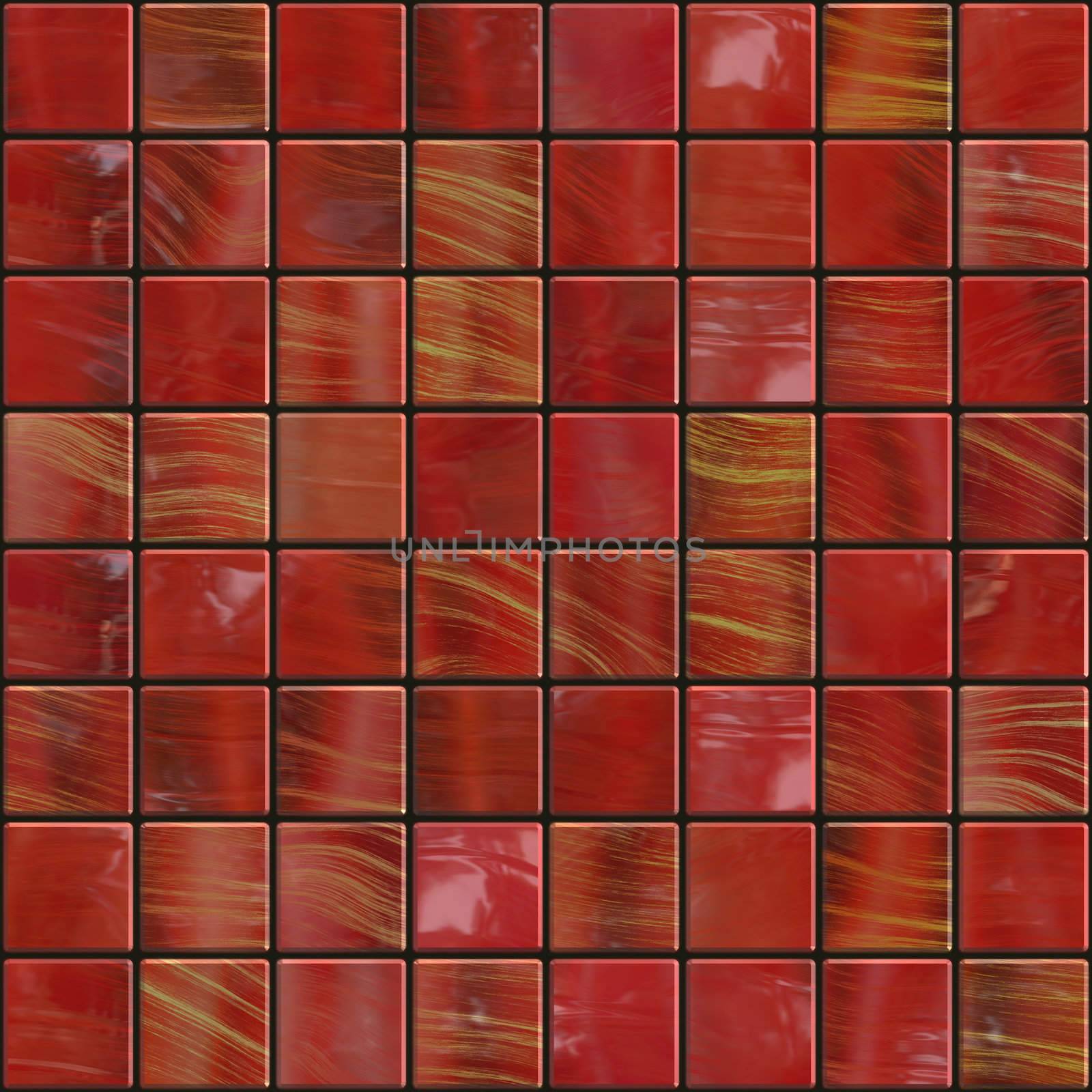 red ceramic tiles with golden sparkles, will tile seamless as a pattern