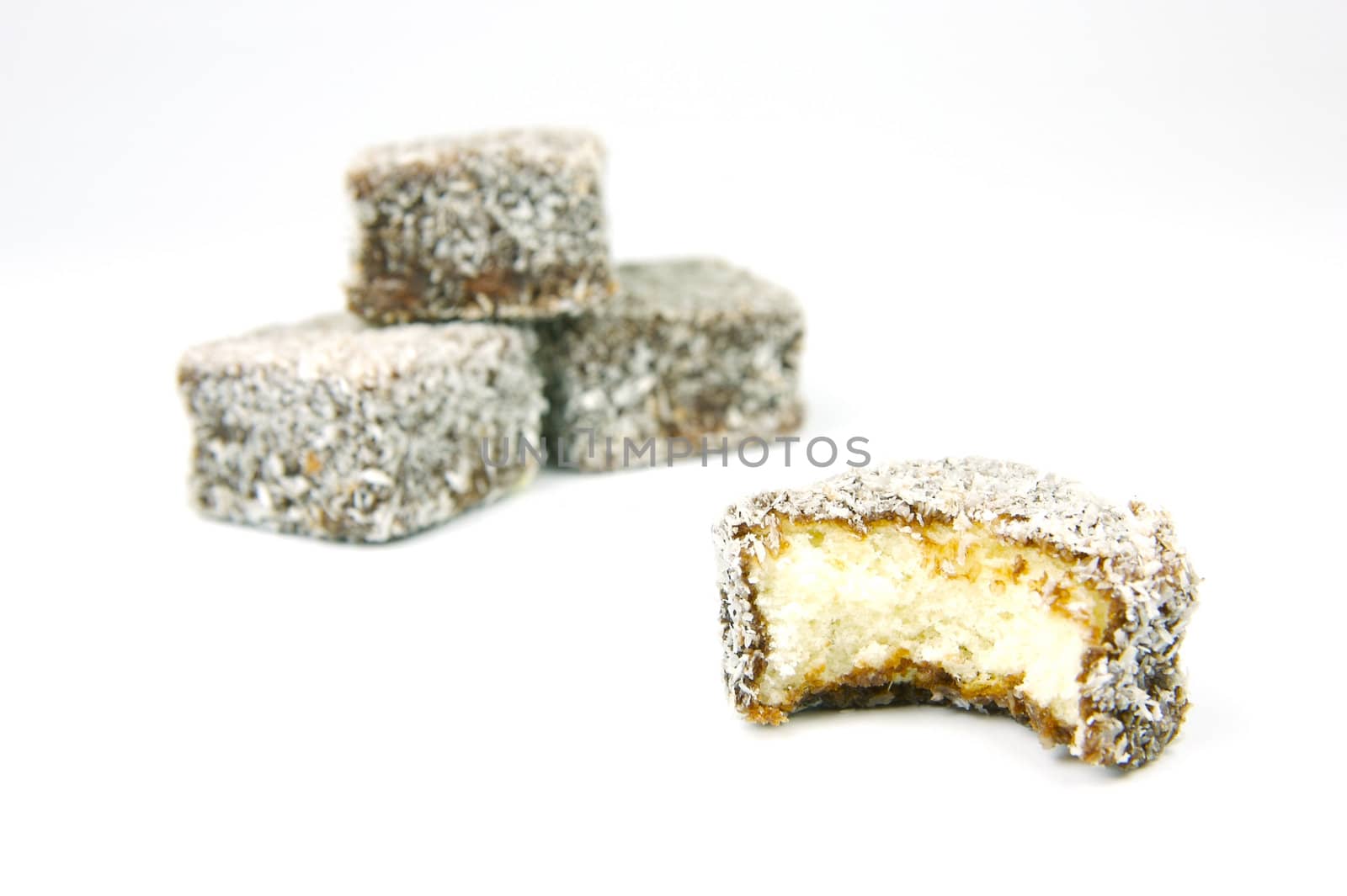 Lamingtons isolated against a white background