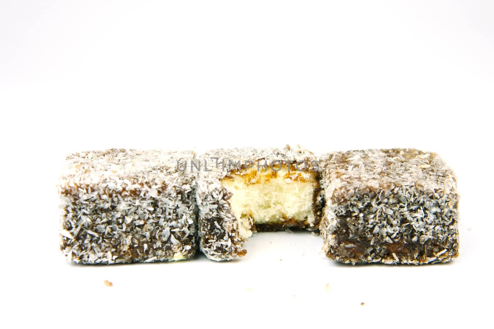 Lamingtons isolated against a white background