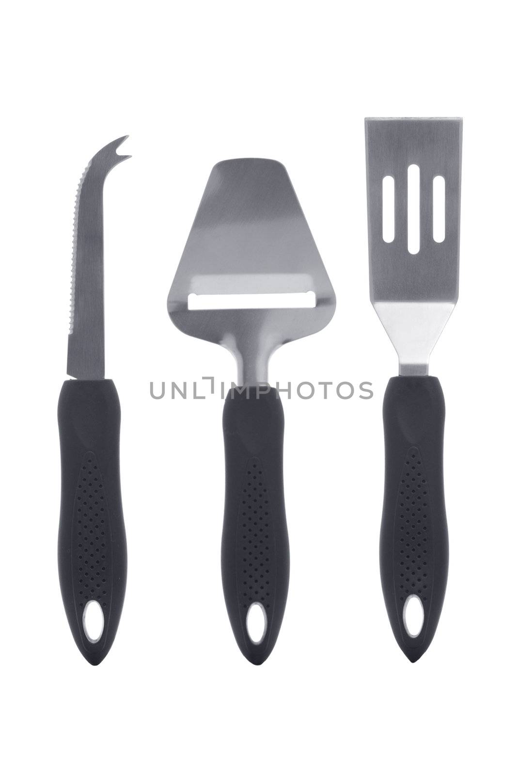 Set of three kitchen utensils isolated on white background