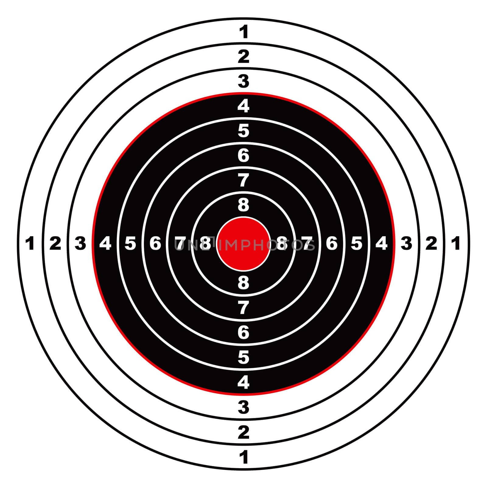 Illustrated rifle target with black sections and points marked on circle