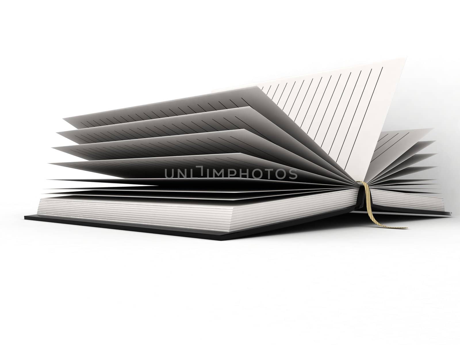 three dimensional open diary against white background

