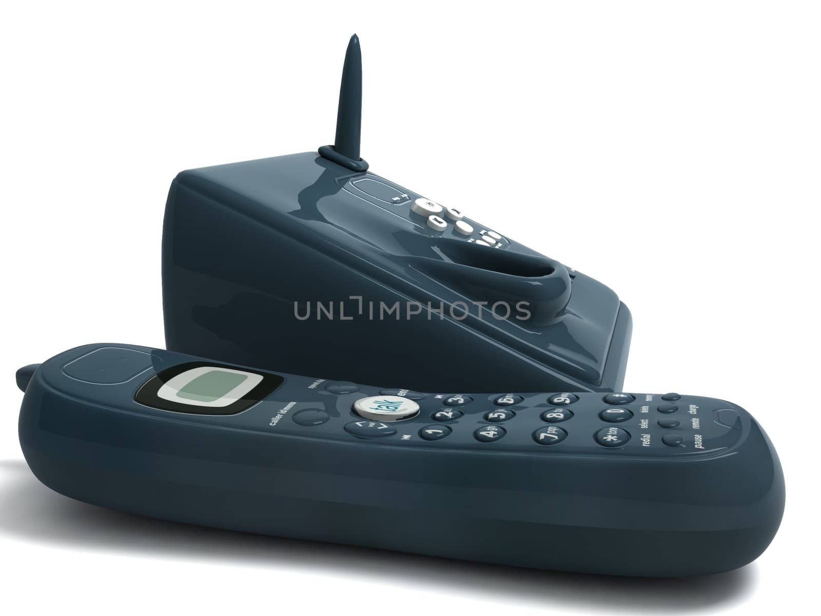 three dimensional black cordless phone on an isolated background

