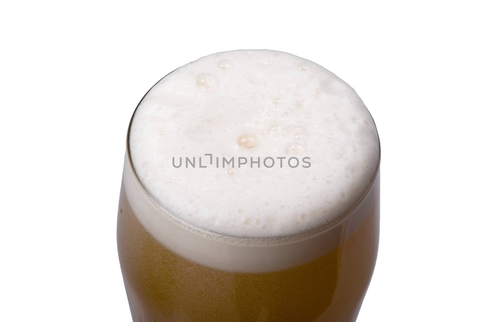 Full glass of beer. On a white background 