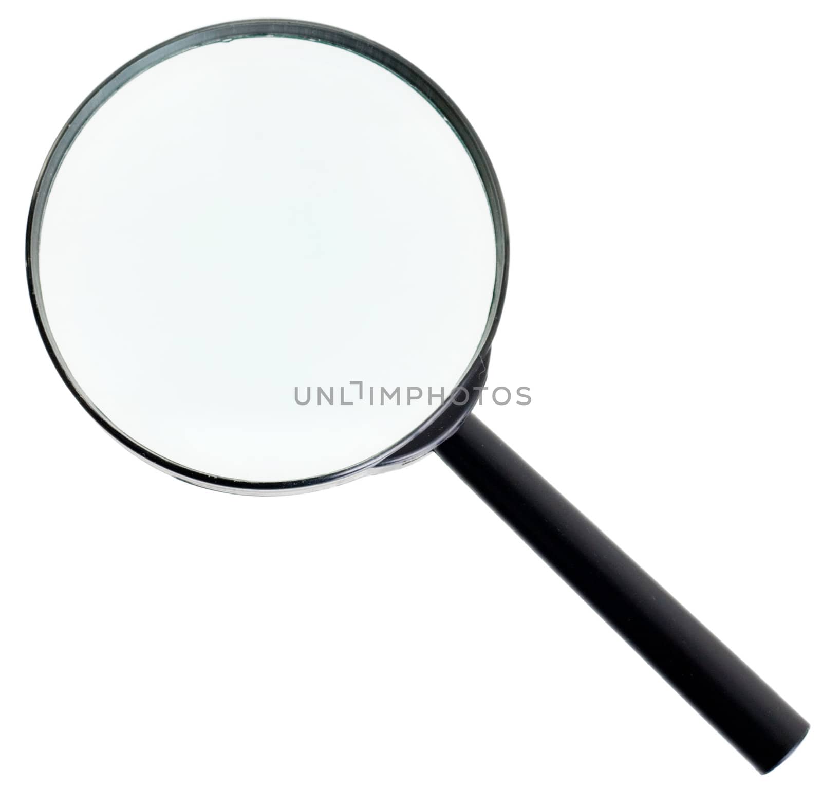 Magnifying glass with black handle on the white background