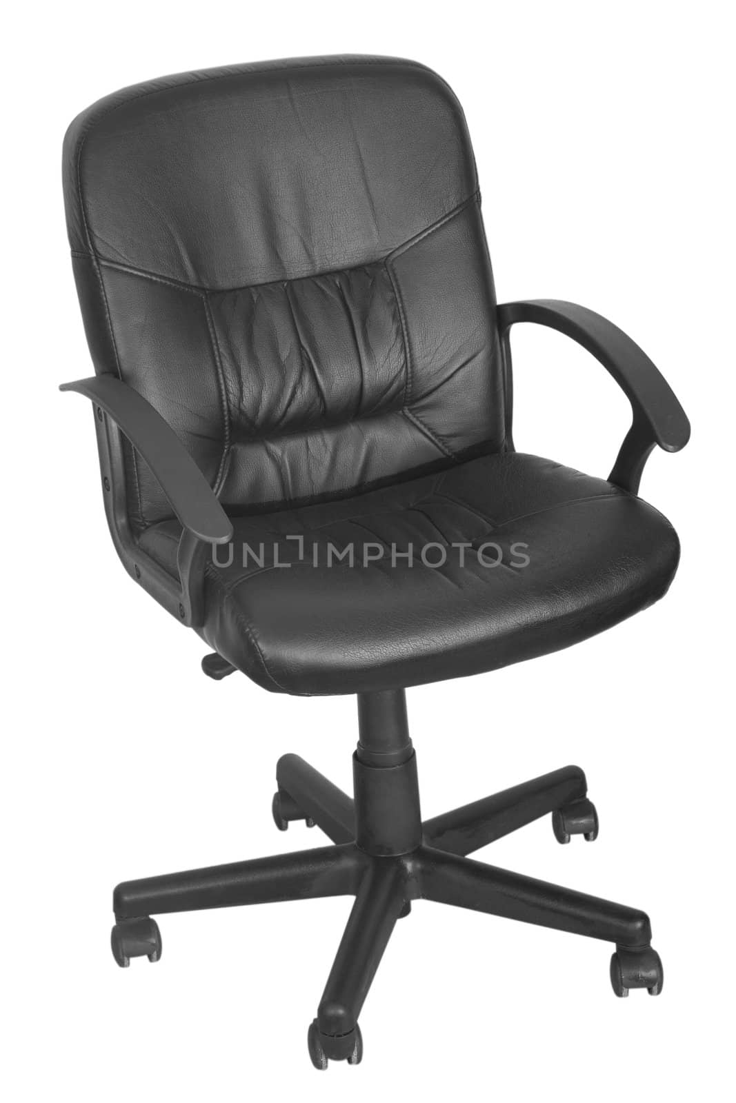 black office chair with wheels on white background