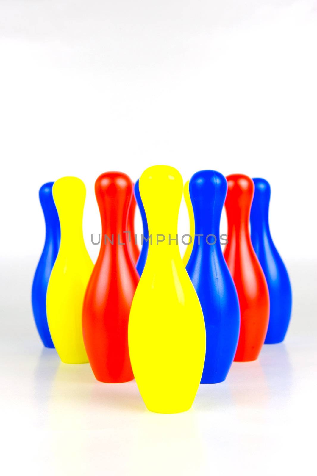 Ten pin bowling pins isolated against a white background