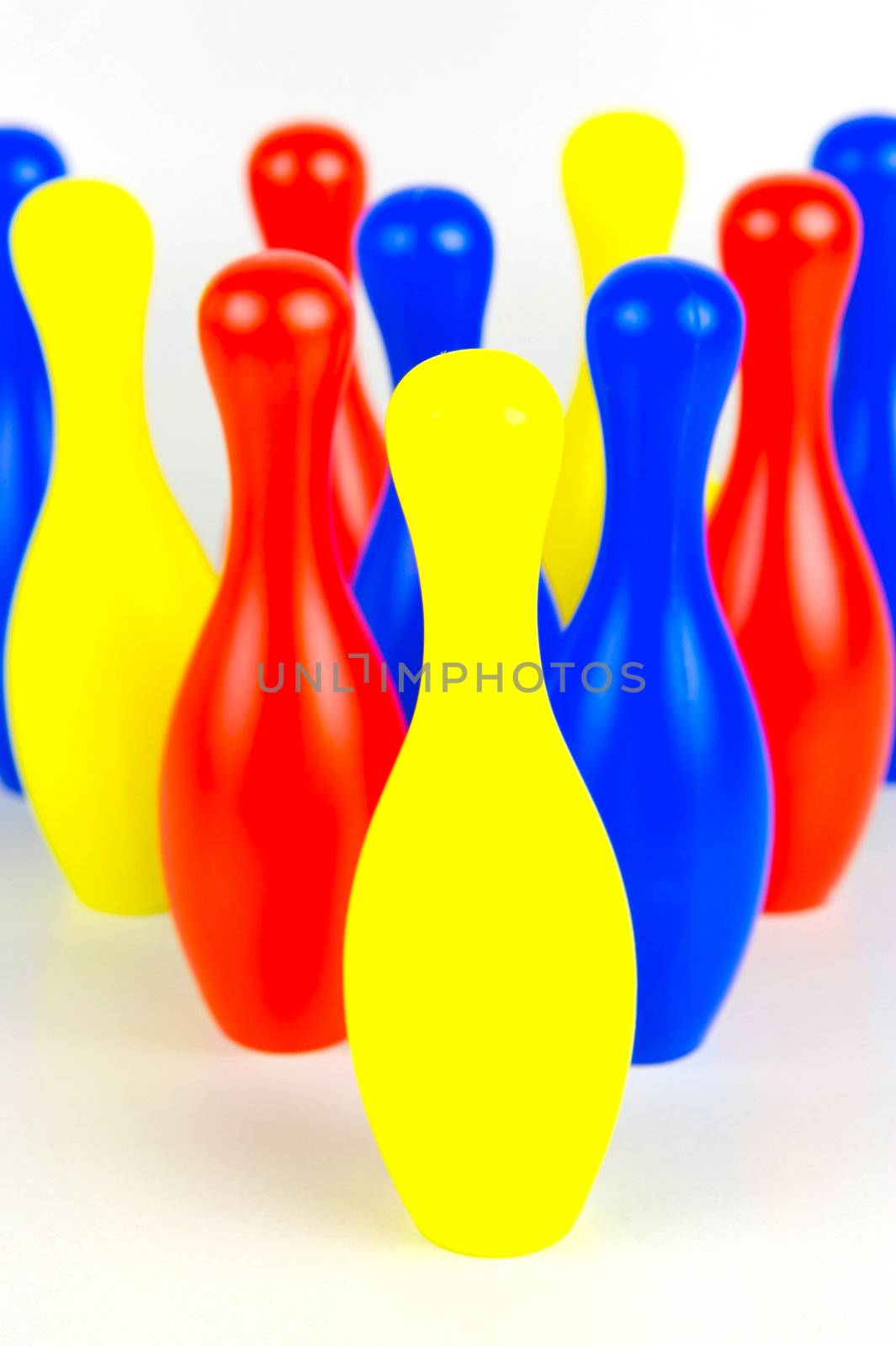 Ten pin bowling pins isolated against a white background