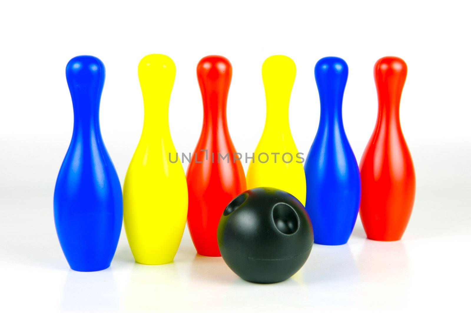 Ten pin bowling pins isolated against a white background