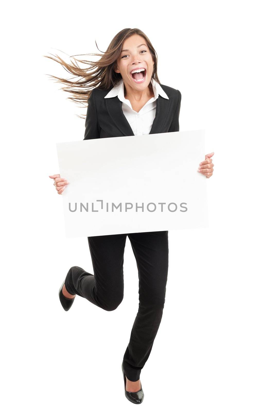 Woman holding white sign - funny and energetic by Maridav