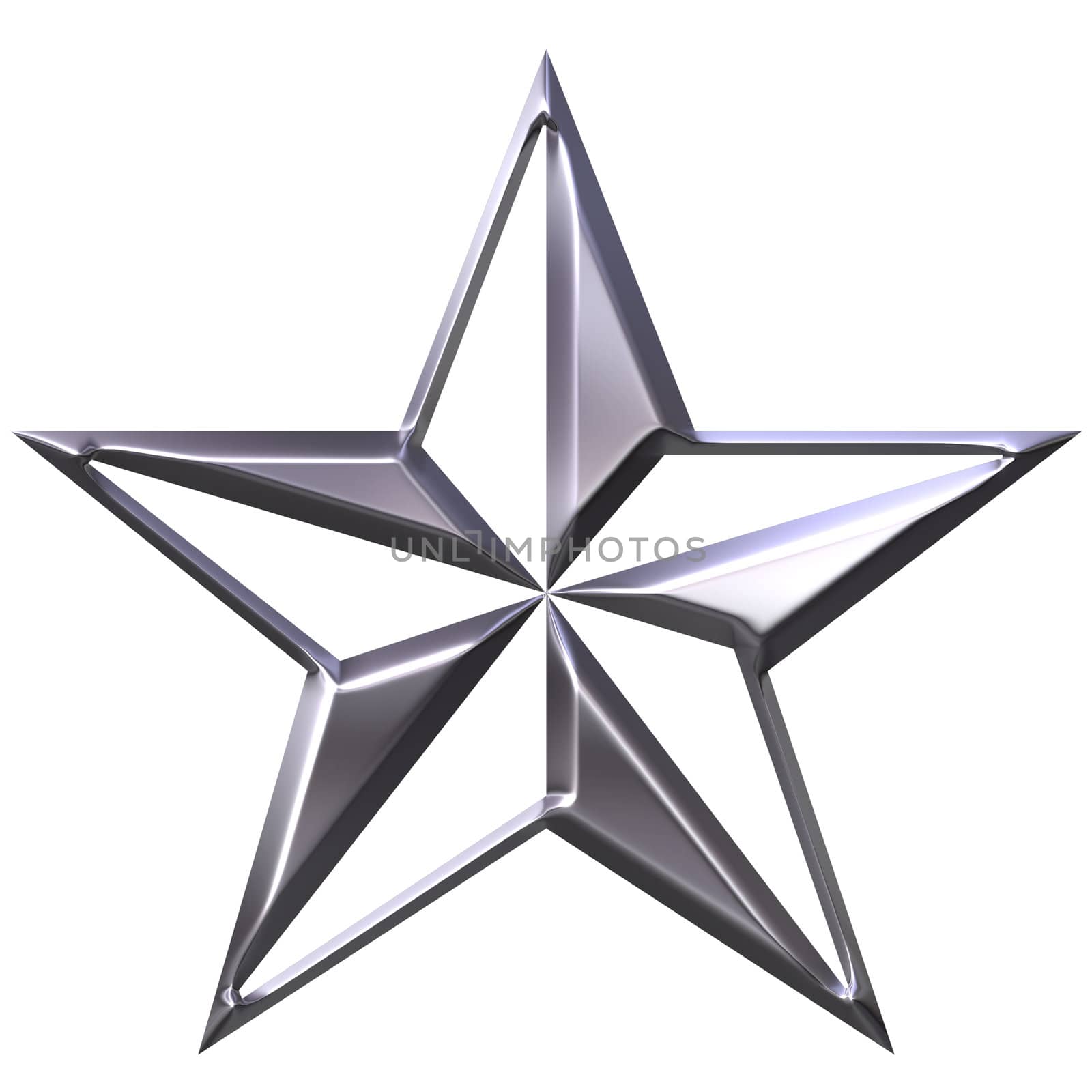 3d silver star isolated in white