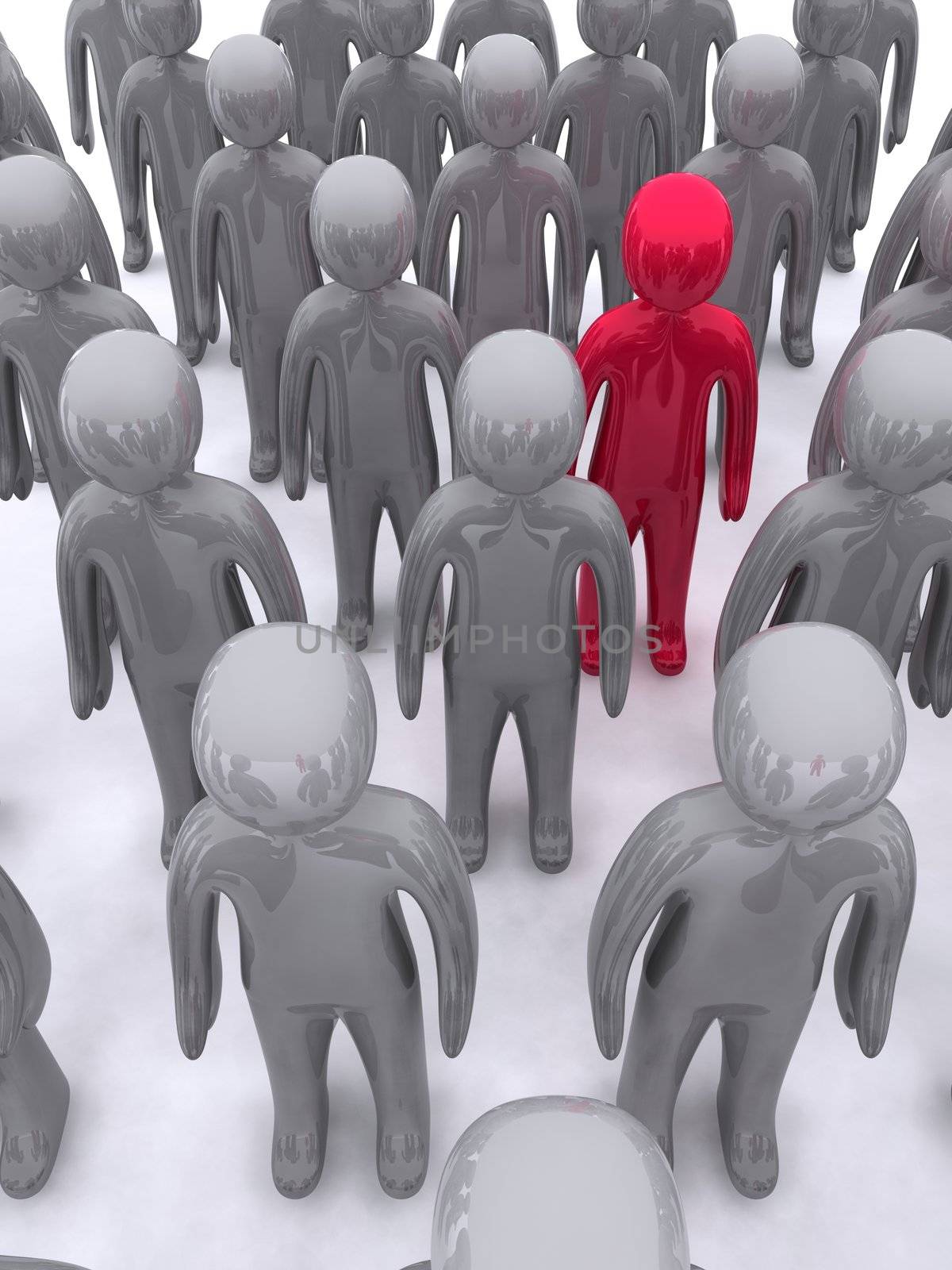 Red character standing out. This is 3d render