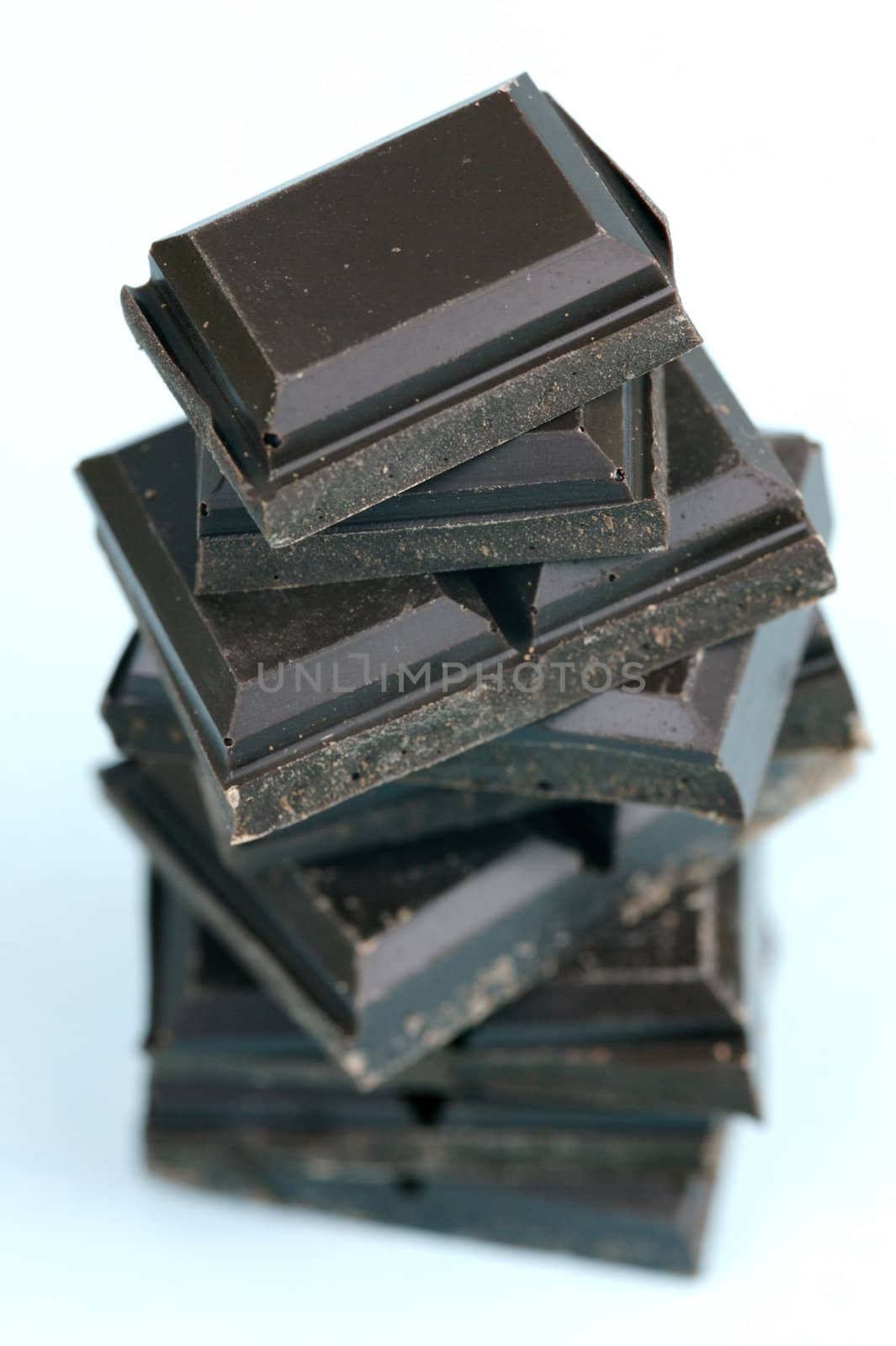 Dark Chocolate isolated against a blue background