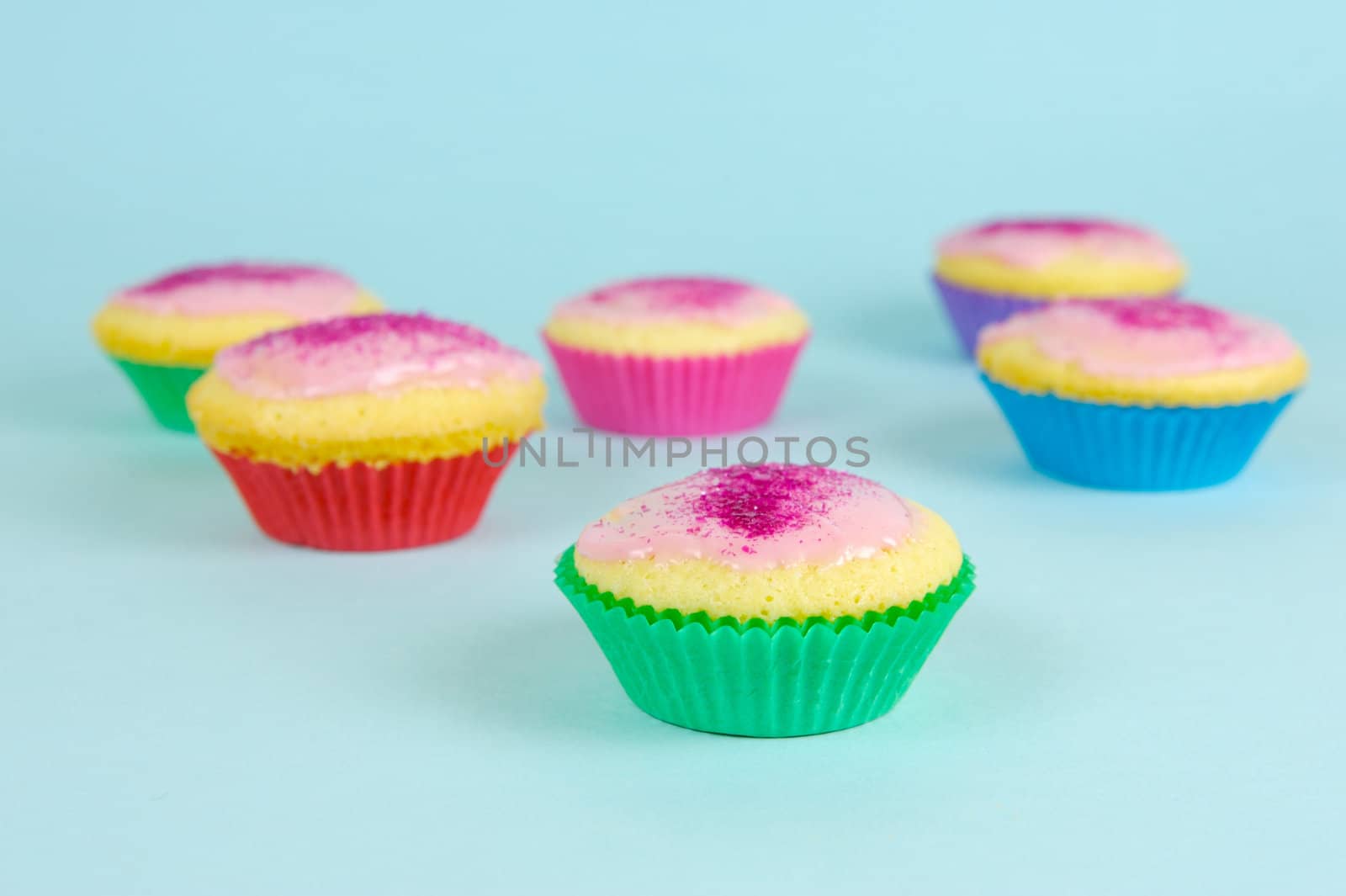 Cup cakes isolated against a blue background