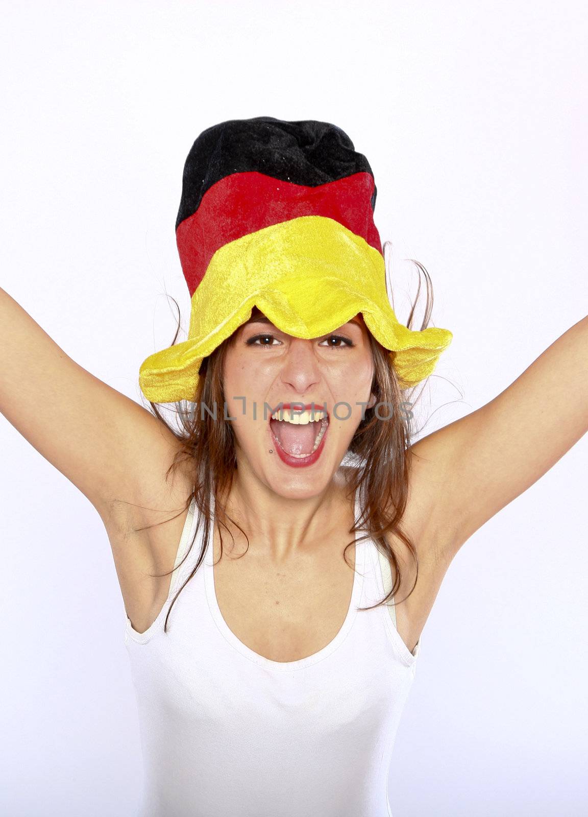 Cheerful German Soccer Fan Woman Wearing A Hat