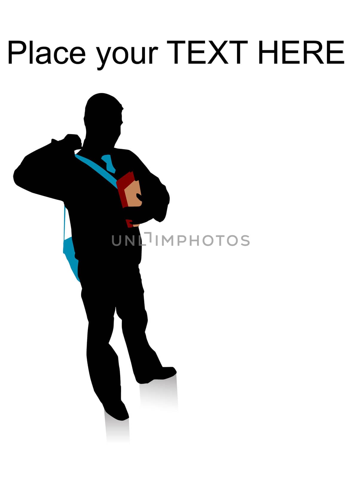 silhouette of side pose of student holding books on an isolated white background