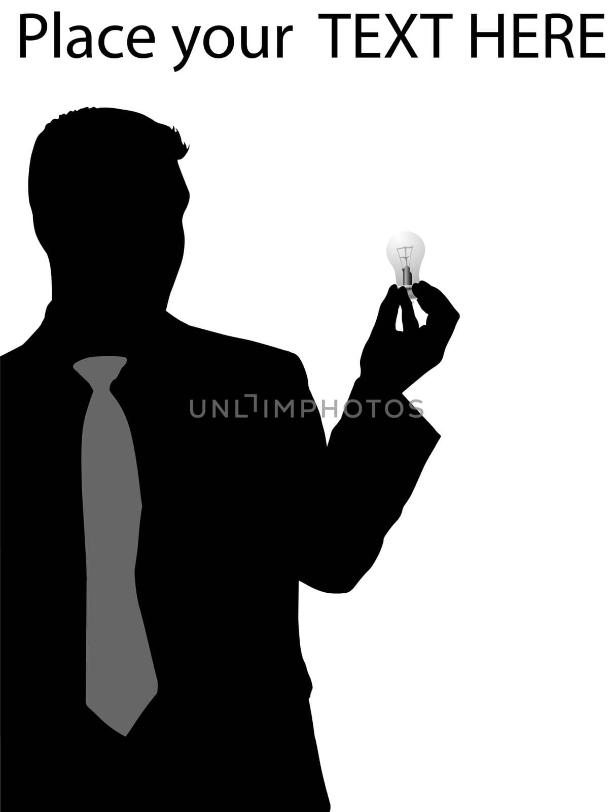 silhouette of executive holding electric bulb against white background