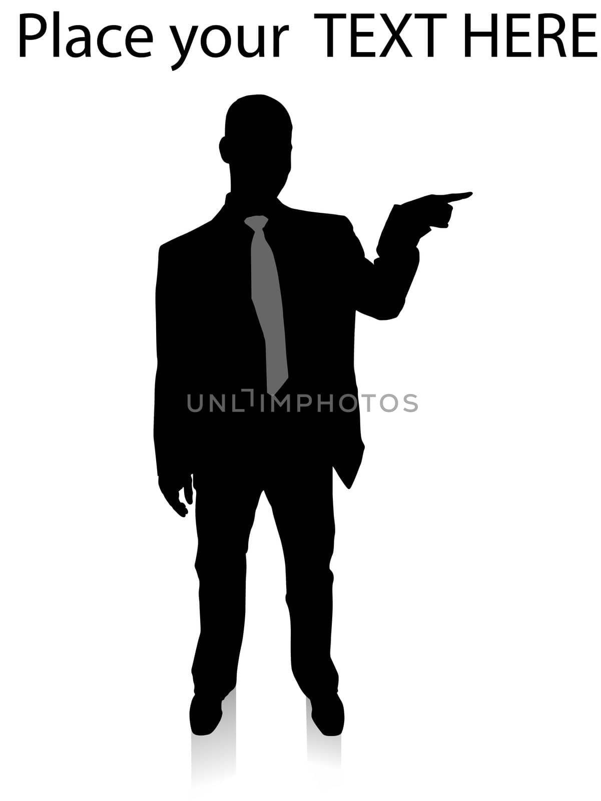 bsilhouette of usinessman pointing with finger with white background