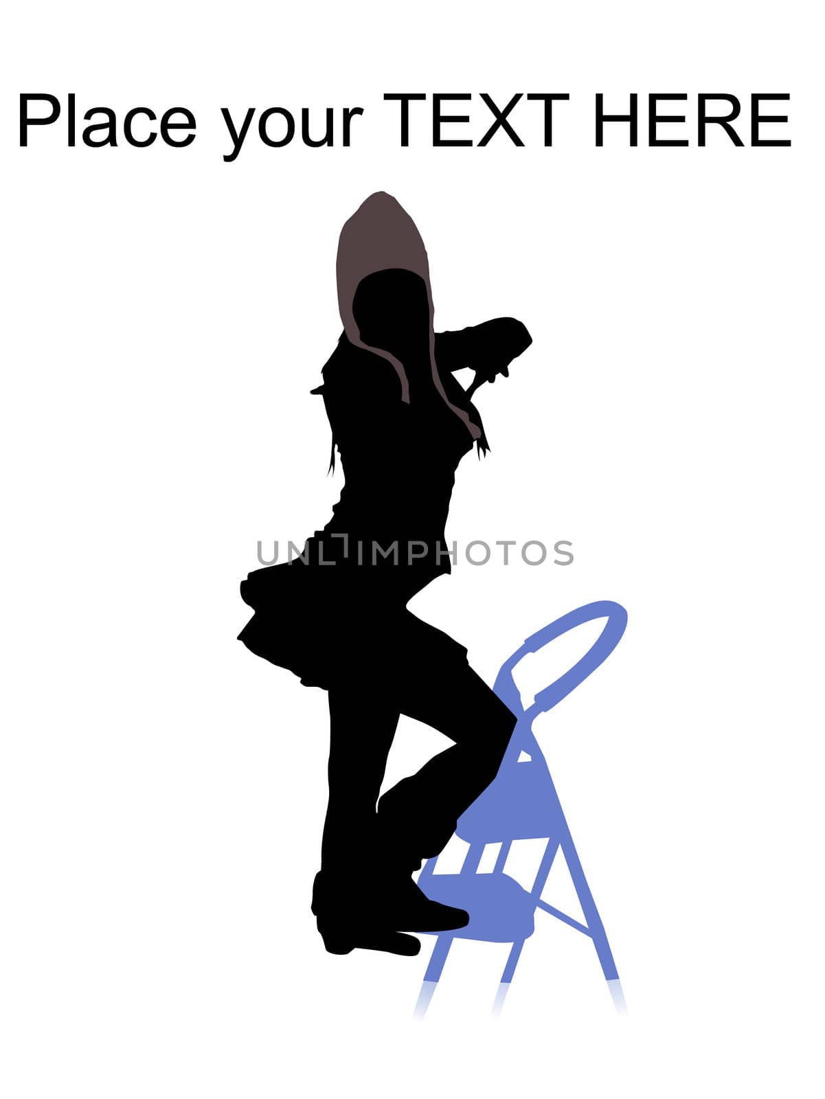 silhouette of posing woman with ladder chair with white background