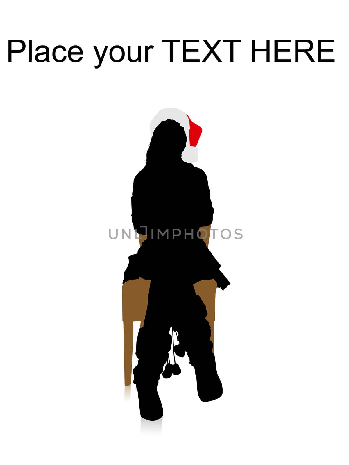 silhouette of female sitting on chair and wearing christmas hat on an isolated background