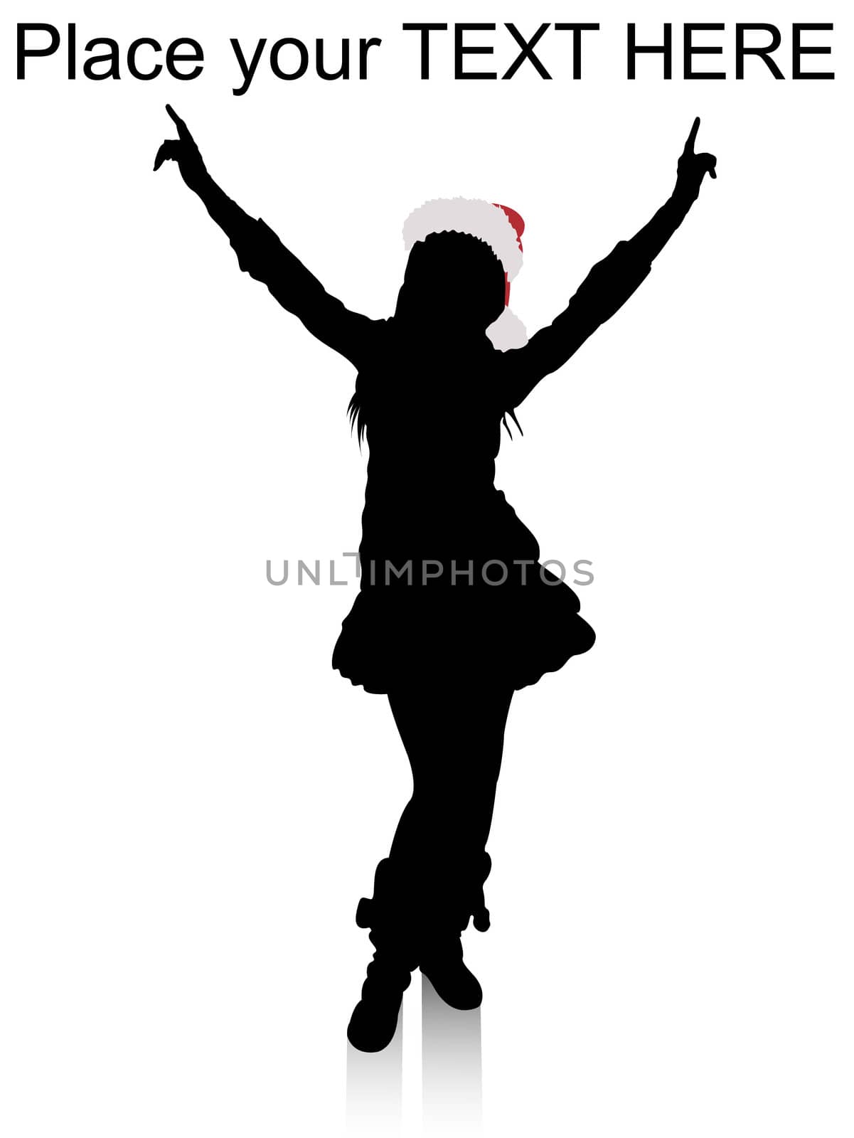 silhouette of pointing model with christmas hat on an isolated background