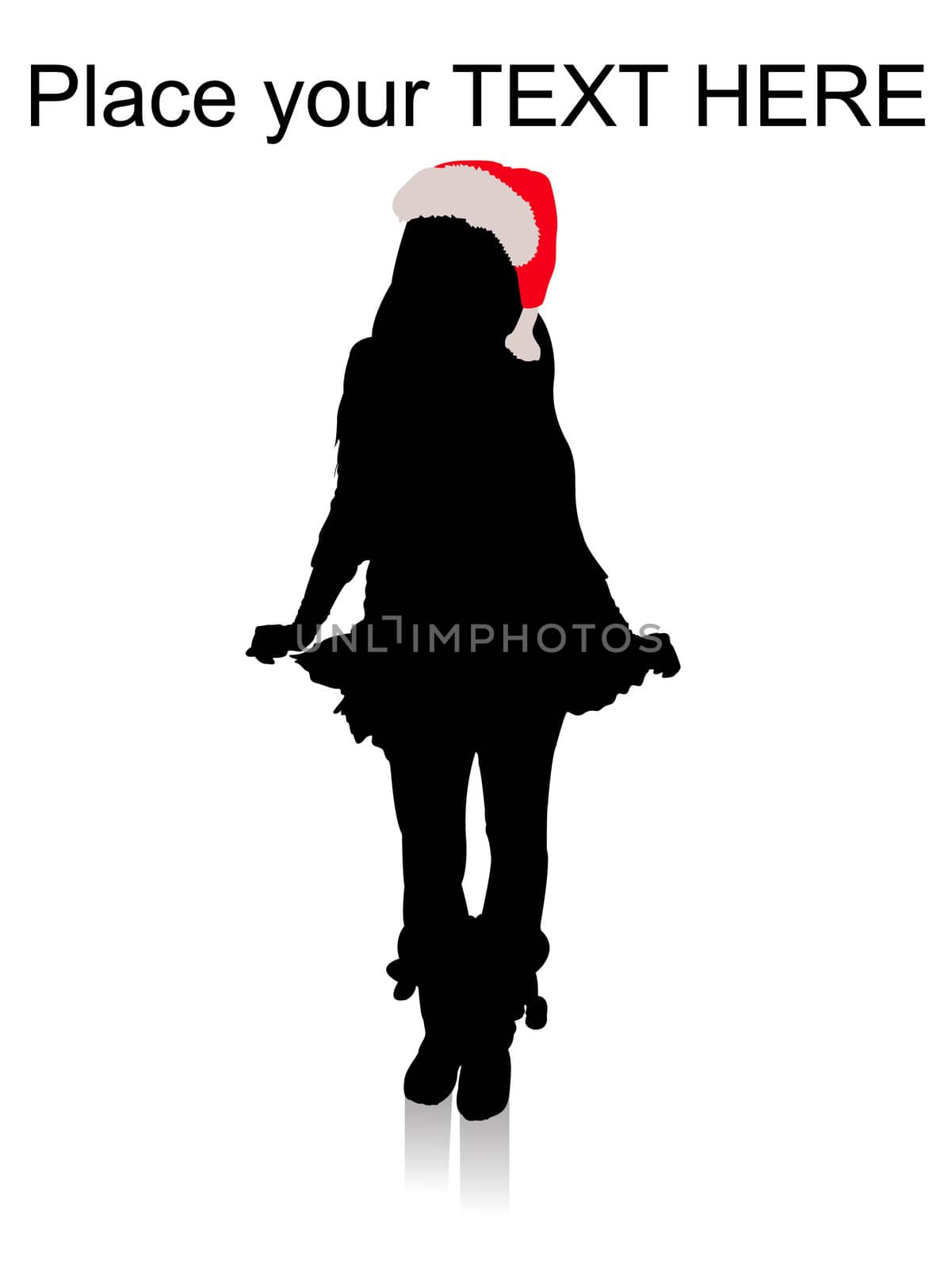 silhouette of standing woman with christmas hat on an isolated background