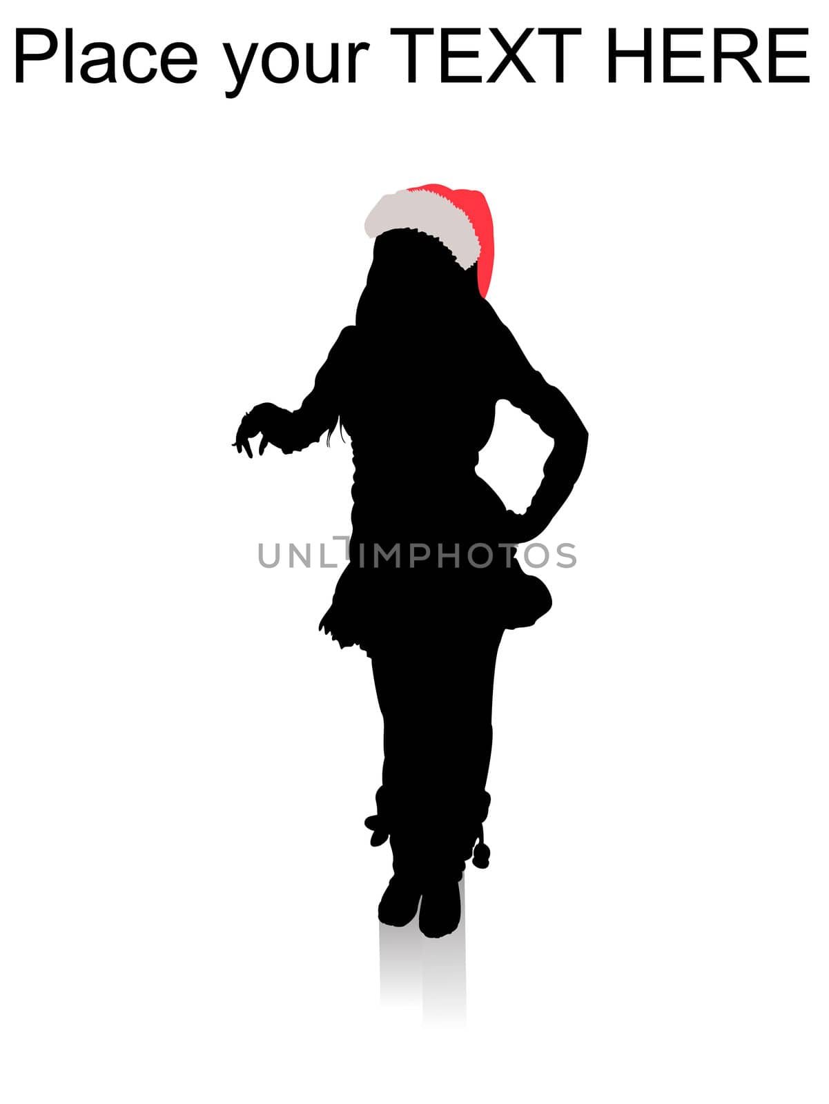 silhouette of posing woman with christmas hat with white background