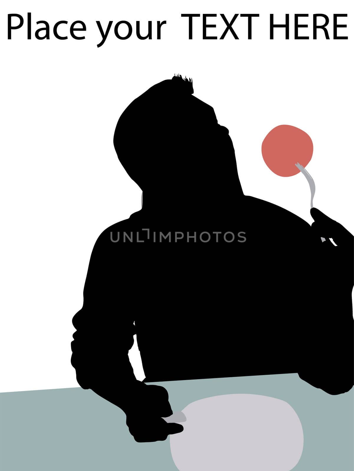 silhouette of male eating an apple with knife on an isolated white background